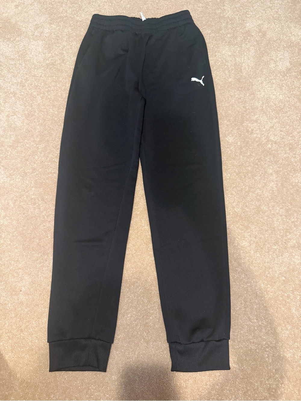 Puma Black Kids Fleece Joggers with White Logo